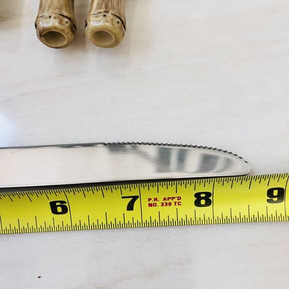 Vintage Faux Bamboo Stainless Steel Flatware 2 Dinner Forks + 4 Knives - Picture 9 of 9